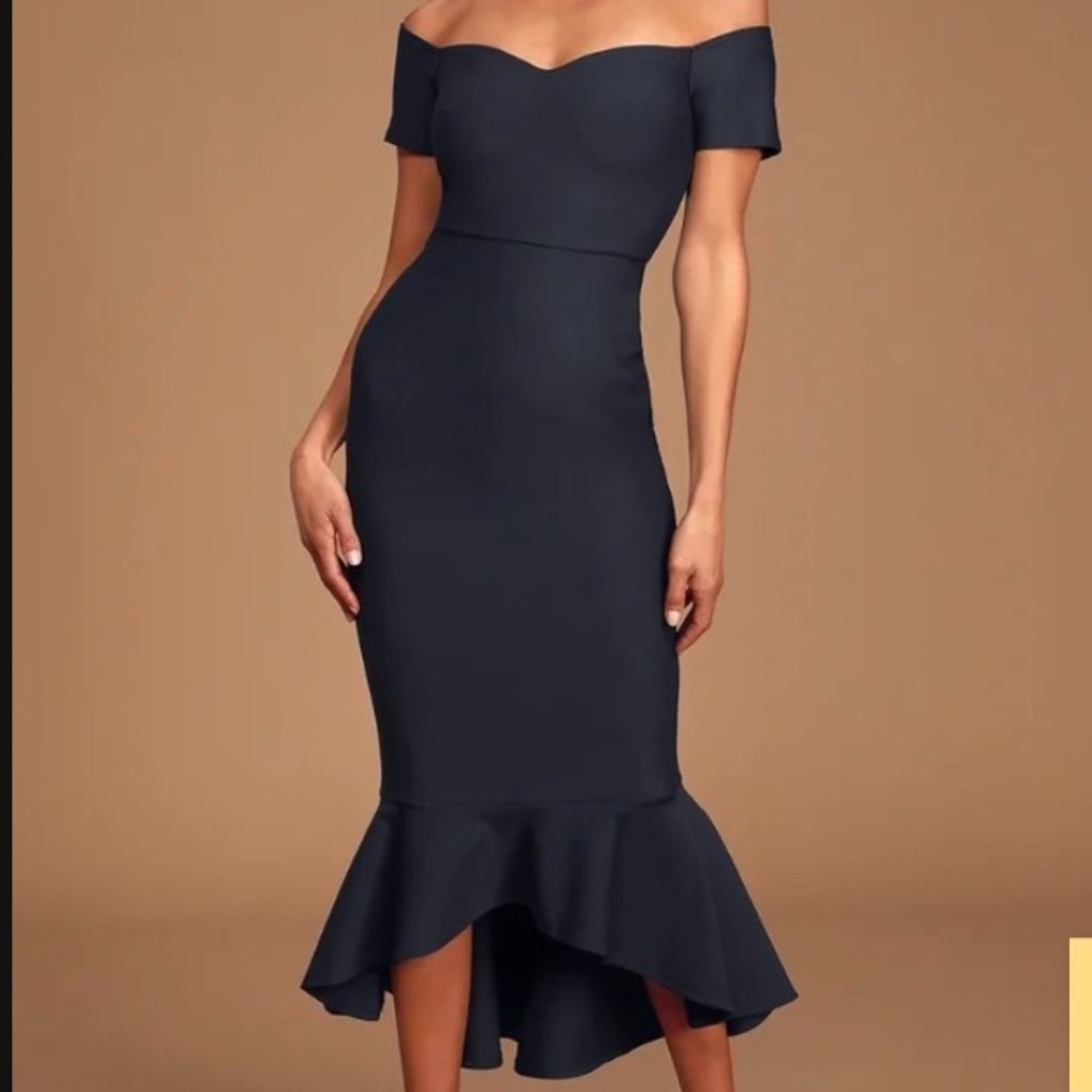 Lulu’s Navy Blue off the shoulders dress, really nice material, worn only once